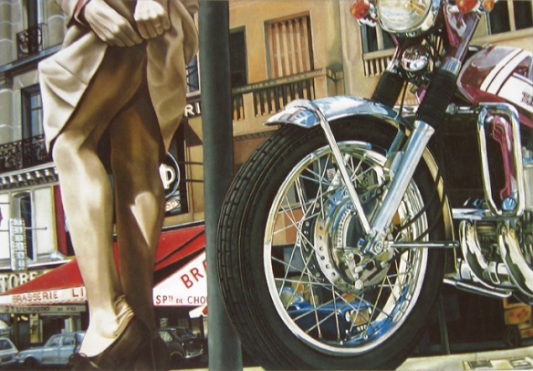 La Motocyclette de Meynard  - Peinture hyperréaliste sur toile 89x130cm
