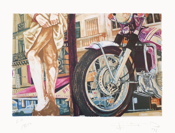 La Motocyclette de Meynard  - Lithographie intitulée " Mars" 